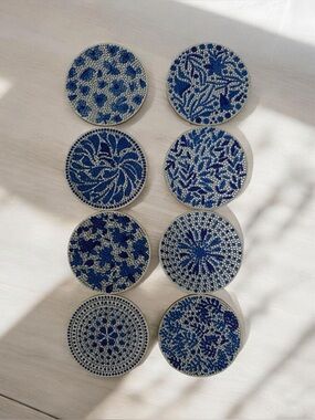 Handmade Diamond Art Coaster Set- Blue & Silver Rhinestone (set of 8)